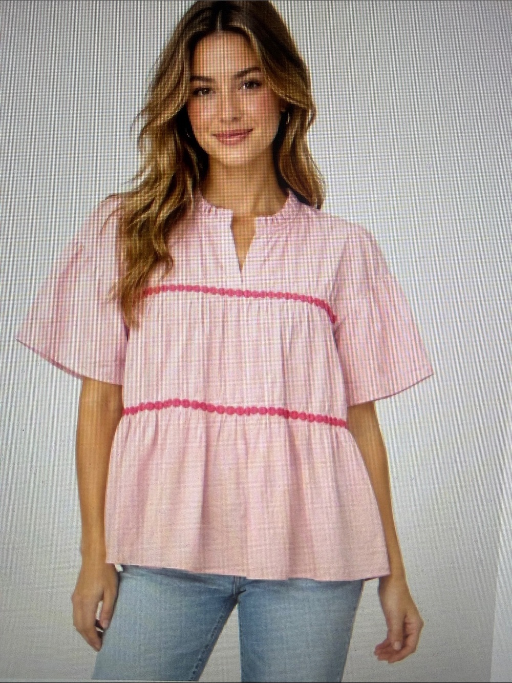 NWT Simply Southern Pink Peasant Babydoll Pink Trim Top Angelcore Coquette XL